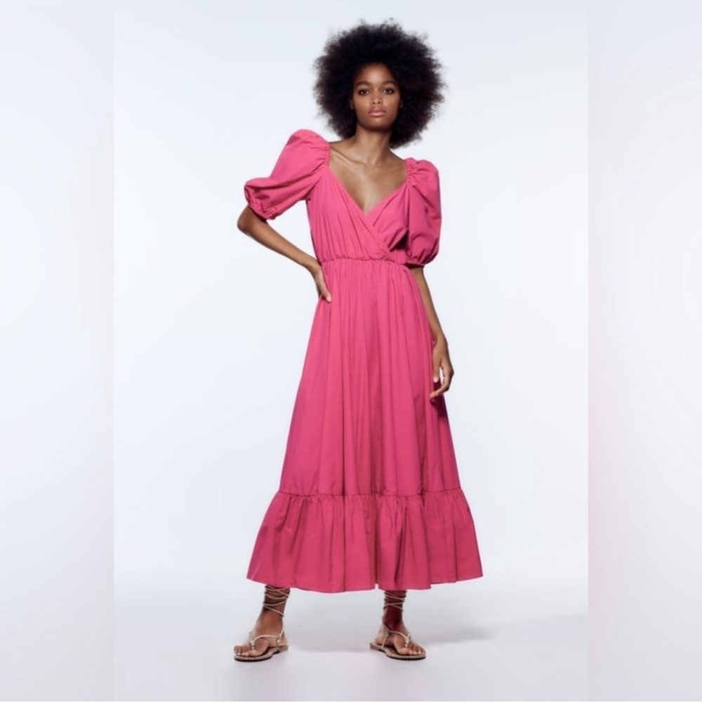 Zara Pink Puff Sleeve Dress size S